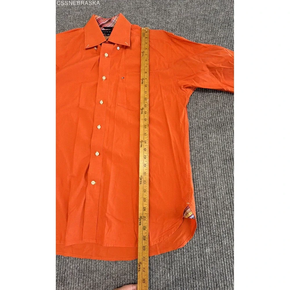 Tommy Hilfiger Mens Long Sleeve Button Down Shirt Orange Plaid Trim Contrast - M
